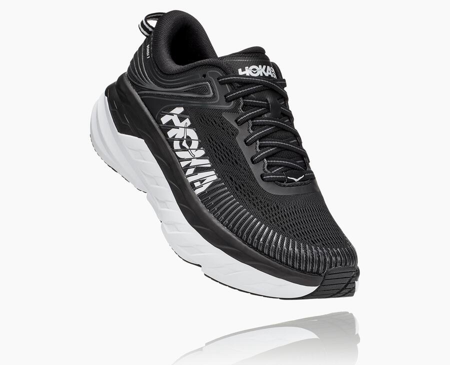 Hoka One One Bondi 7 - Women Running Shoes - Black/White,Australia NBI-915804